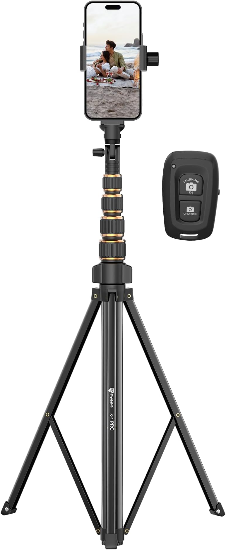 Tygot X-1 PRO 78-Inches (200cm) Aluminium Tripod with Bluetooth Remote, Mobile Holder, Phone Stand for Ring Light, GoPro & Camera, Light Stand for Video Recording, Shooting, Streaming, Reels, YouTube