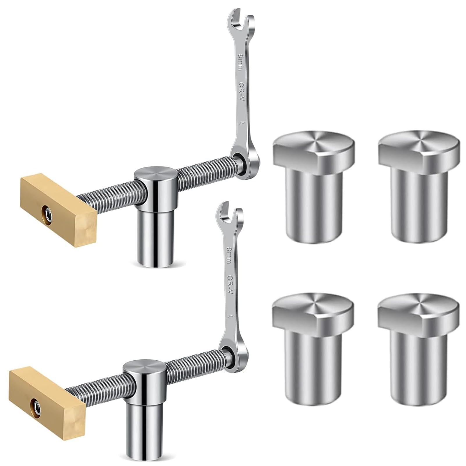 Lot de 2 pinces d'établi de 20 mm avec 4 chiens de banc pour trou de 20 mm, clips de bureau réglables, fixation, bancs d'étau, outil de menuiserie, positionnement DIY (argenté)
