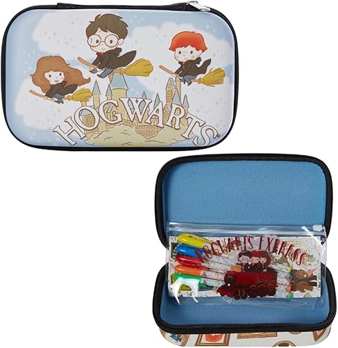 Innovative Designs Harry Potter Hogwarts - Juego de estuches con calcomanías y bolígrafos de gel para niños, moldeado con cierre de cremallera