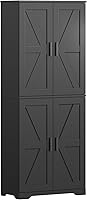 Panana Farmhouse 4-Door Storage Cabinet with Adjustable Shelves, Soft-Close Doors & Anti-Tip Kit for Kitchen Pantry (Black)