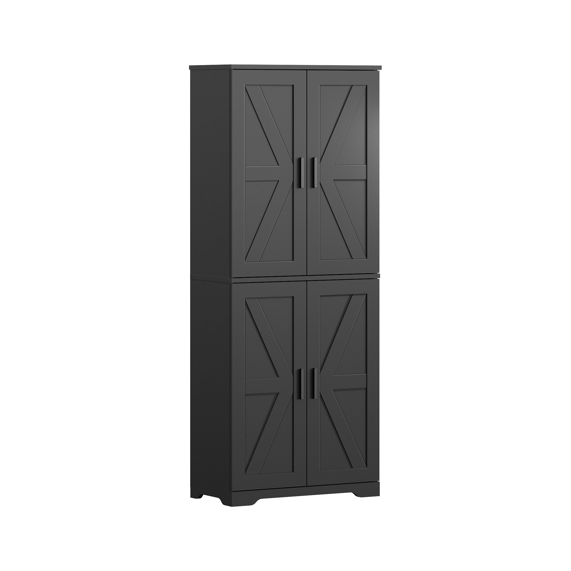 4 Doors Storage Kitchen Cupboard, Wooden Collection Food Pantry Cabinet with 4 Adjustable Shelves Freestanding Sideboard Organizer Unit for Living Room, Bedroom, Kitchen and Hallway (Black)