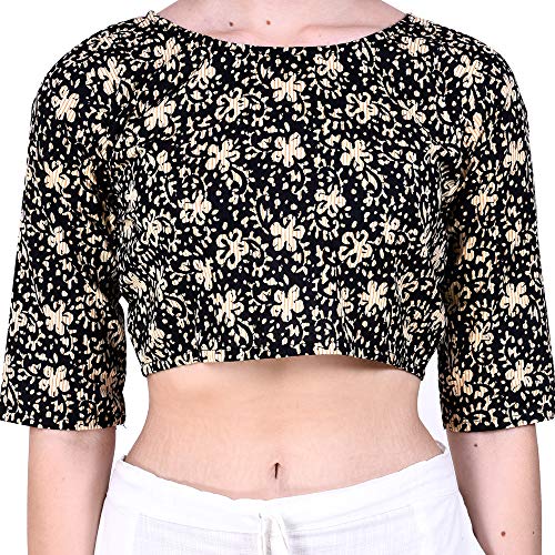 Image of Fressia Fabrics Pure Cotton Kalamkari Print Readymade Saree Blouse for Women