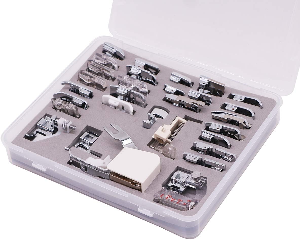 Professional Domestic 30 PCS Sewing Machine Presser Foot Presser Feet Set for Brother, Babylock, Singer, Janome, Elna, Toyota, New Home, Simplicity and Kenmore Low Shank Sewing Machines