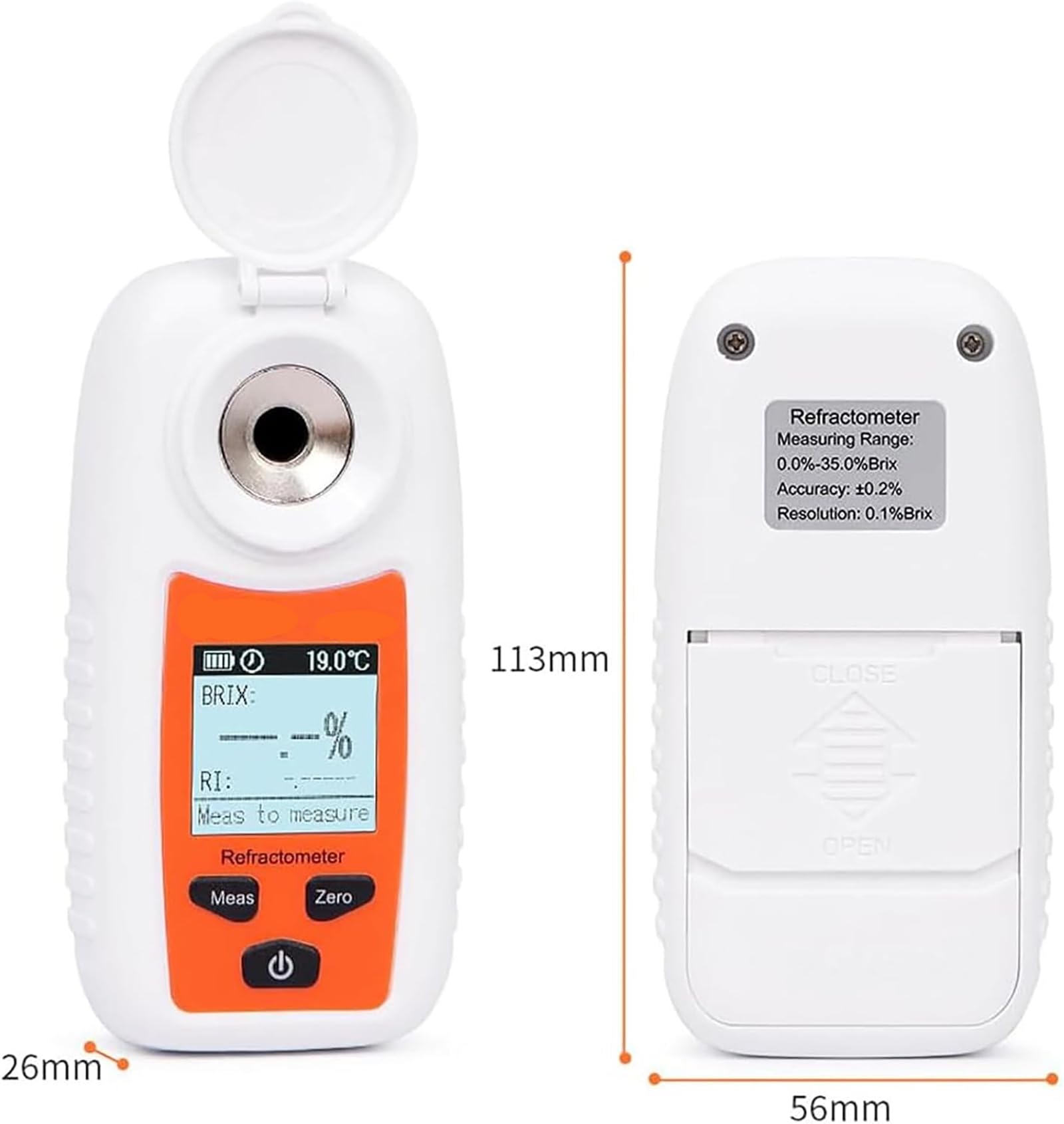 Refractómetro Digital Brix, Medidor De Concentración Azúcar En Frutas De 0-55% con Pantalla, Compensación Automática Temperatura Y Precisión del 0,2%, Medición Rápida En 3 Segundos para Café
