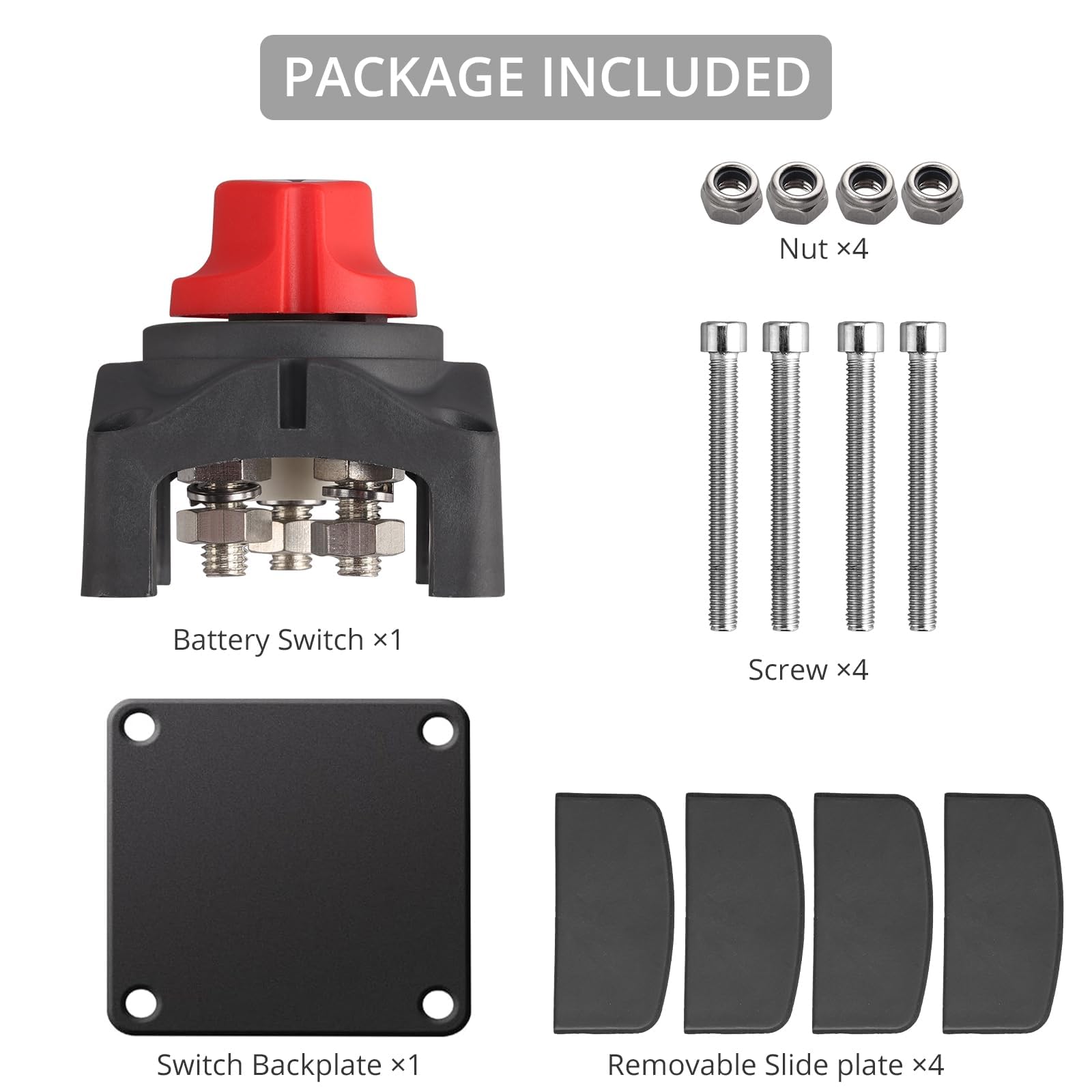 Justech Disconnettore Batteria Auto 12V/24V/48V 200A 1-2-Both-Off Interruttore Batteria Interruttore di Emergenza per Auto, Veicoli, Camper, Roulotte, Barca (On/Off) Impermeabile