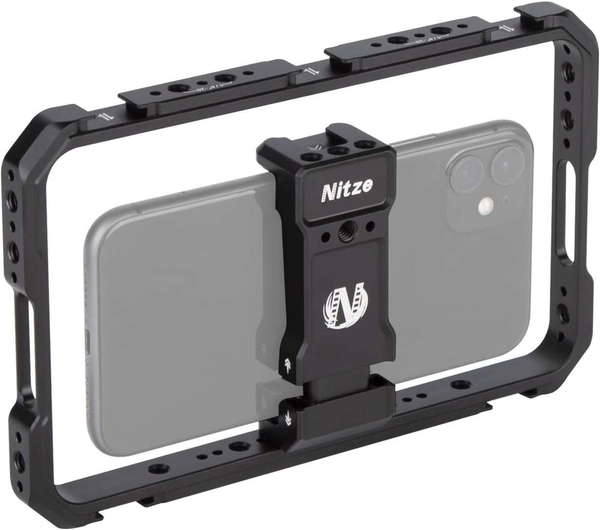 Nitze Smartphone Cage, Aluminum Phone Video Rig, with Adjustable Cellphone Clamp, 5 Built-in Cold Shoes, for Videomaker, Videographer, Vlogger and Youtuber - T-MP01A