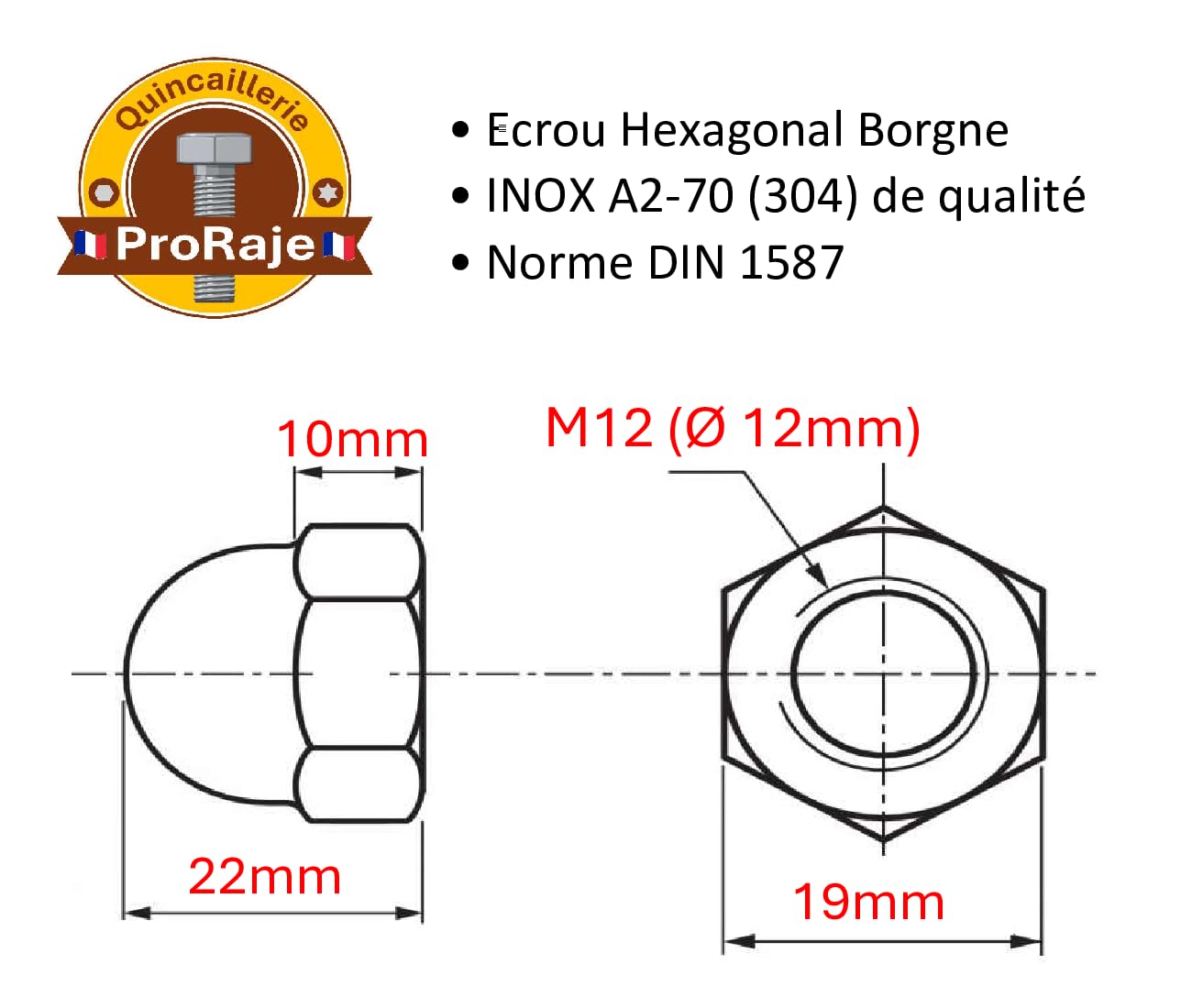 ProRaje Cap Nut Stainless Steel M12, A2 stainless steel - Image 3