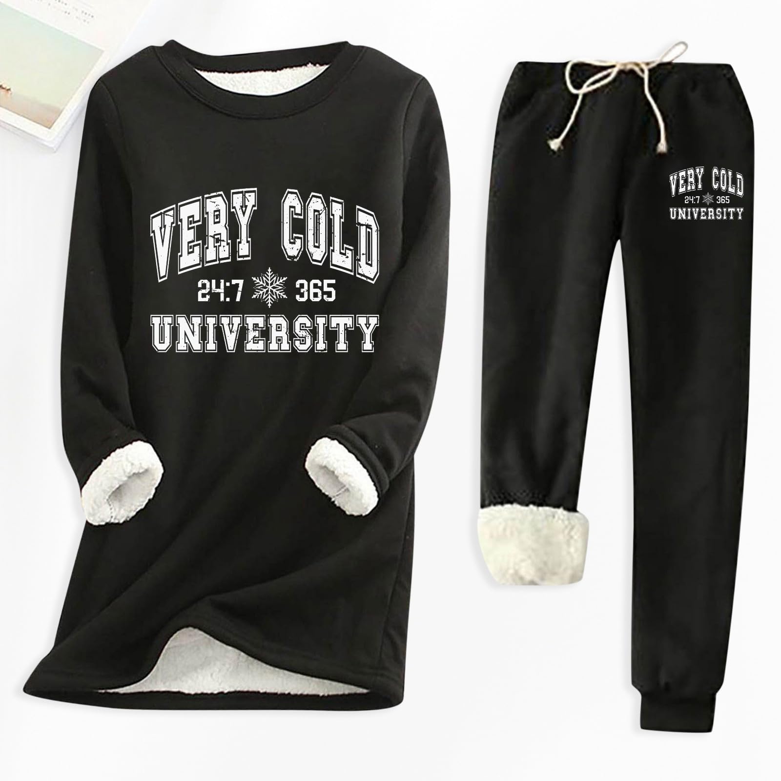 Jogginganzug Damen Yoga Outfit Damen Set für Winter „ YES I'm Cold. 24: 7“ mit Aufdruck Dicker Slim Fit-Unterhose Elegante Für Hochzeit(8)