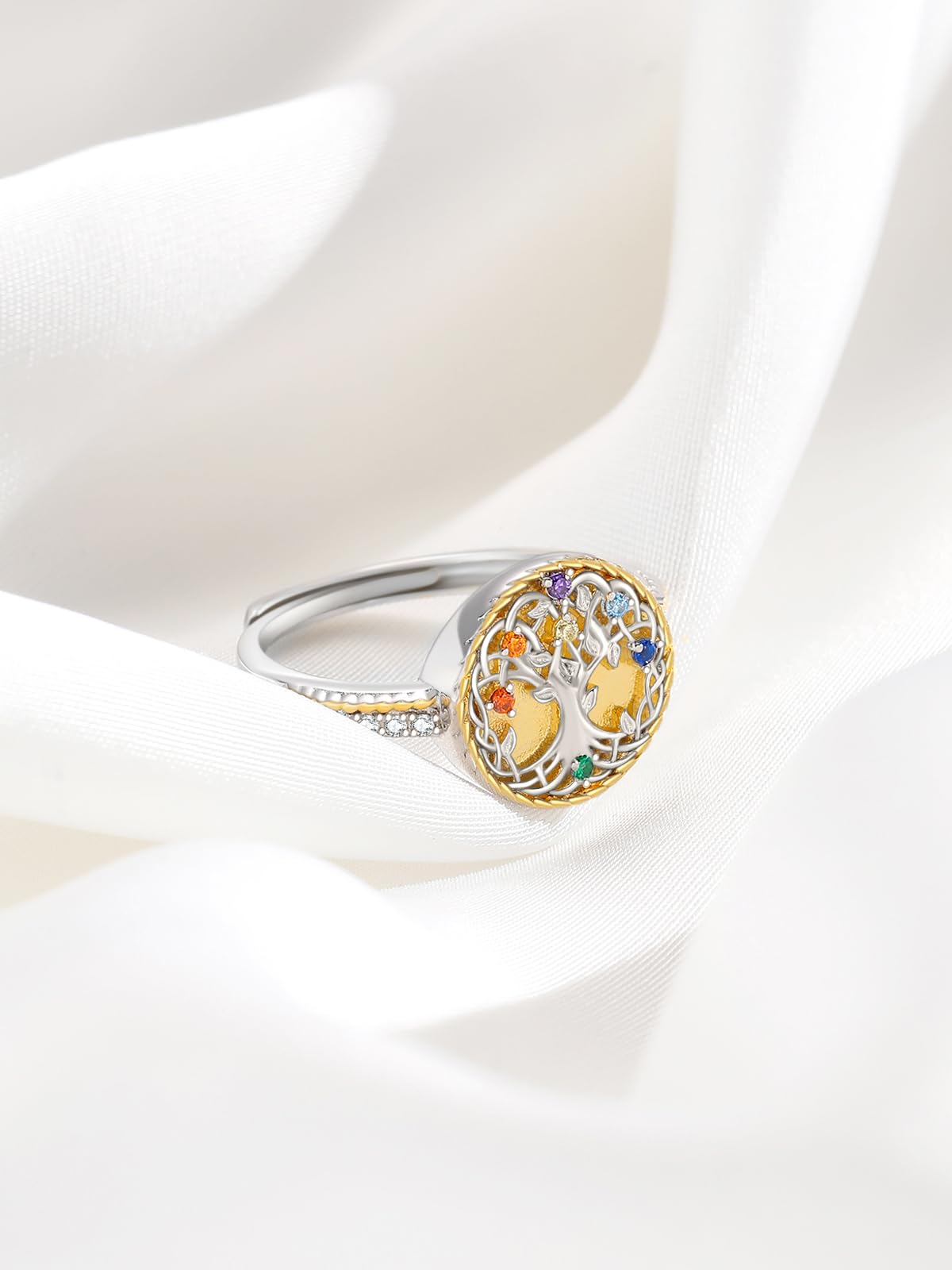 Anillo de árbol de la vida KINGWHYTE de plata de ley 925 para mujer, anillo ajustable de nudo celta, anillos de árbol de la vida para la familia, joyería para aniversarios, cumpleaños, Navidad para