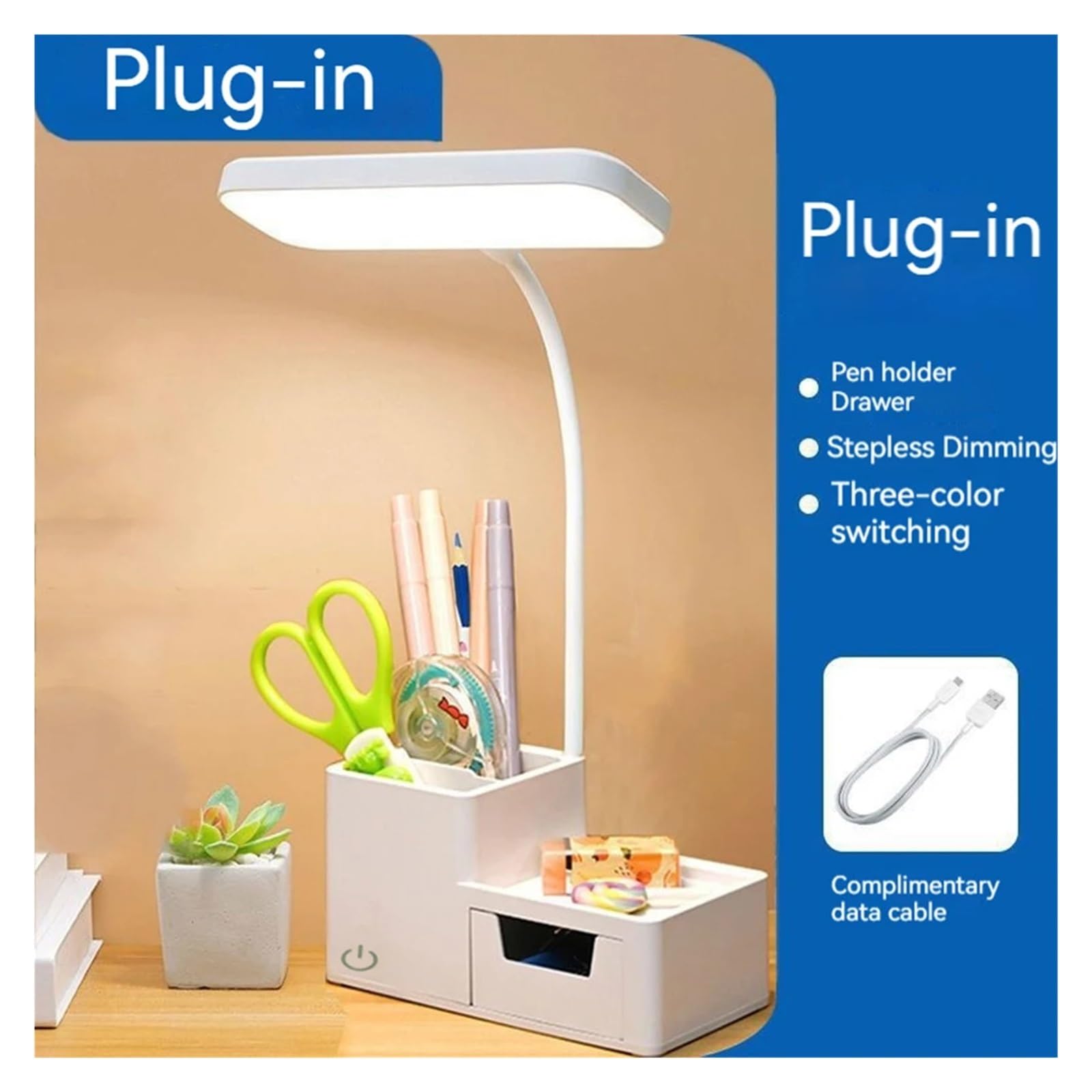 Lámpara de escritorio LED táctil Luz nocturna regulable de 3 niveles
