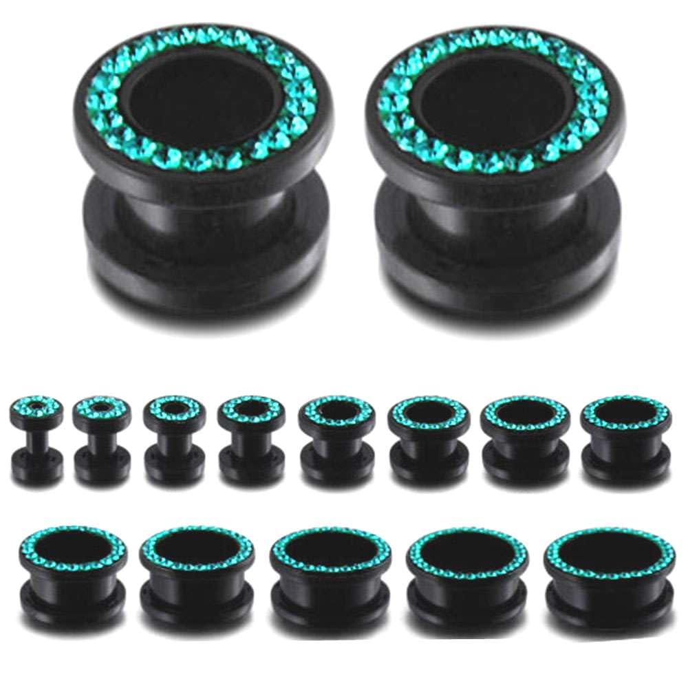 (1 Pair ONLY) Acrylic Flesh Tunnel With Cubic Zirconia Gemstone Gauge Earring Ear Piercing available size 8g (3mm) to 15/16" (24mm)