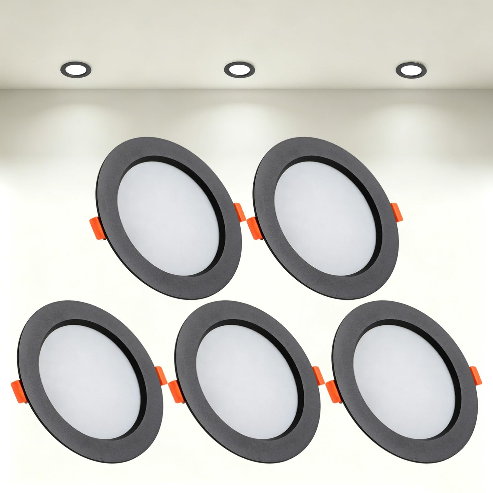 VOGHMOLD 21W Ultra Slim LED Downlight Recessed Ceiling Light 6 inch, 4000K Spot Lights Black Aluminum Trim, Cut Φ160-170mm, AC110-240V Panel Lighting for Office Hallway Closet, 5 Pack