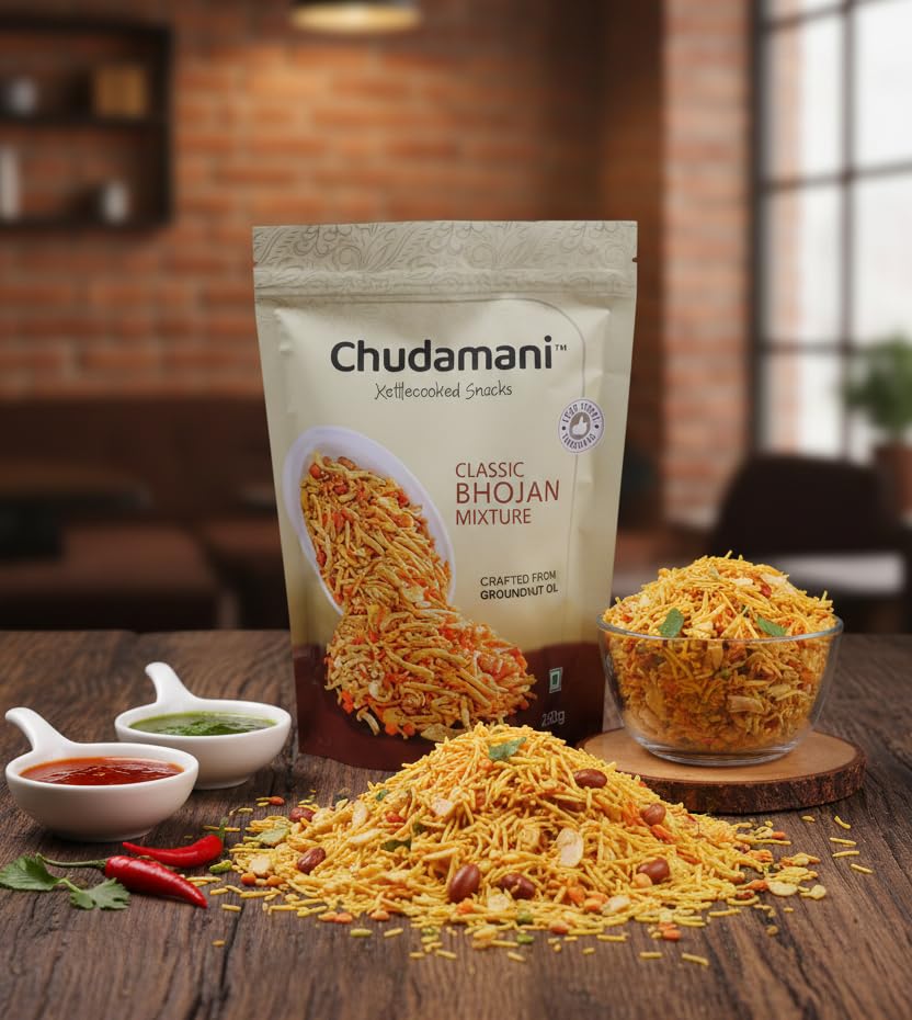 Image of Chudamani Kettlecooked Snacks Combo Pack-3 (250gm) Classic Hing, Bhojan Mixture, Lajawab Mixture, Spicy & Hing Flavoured, Famous Indori Cooked Snacks Namkeen