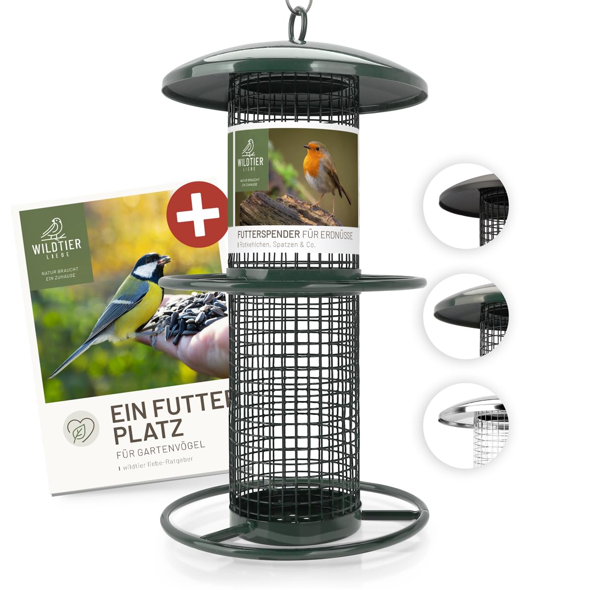 Distributeur Nourriture Oiseaux Cacahuètes WILDLIFE HOME - Mangeoire Glands Métal Inoxydable