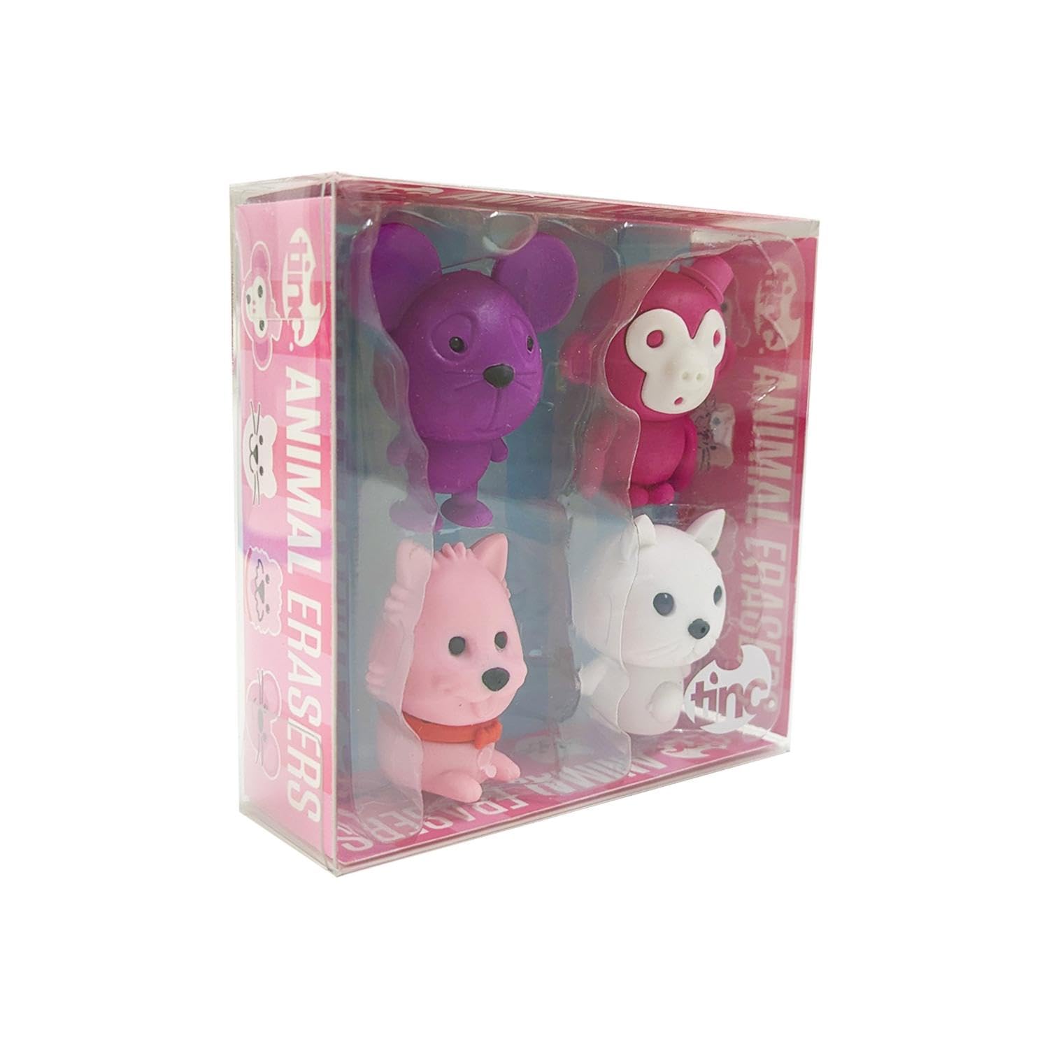 Tinc - Gomme Animali - Set di Figurine Multicolori da Collezione per Scuola e Disegno - Cancelleria Creativa - Regalo per Bambini - Assortiti - Confezione da 4