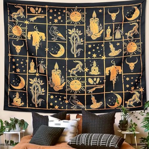 ARTCREATOR Witchy Tapestry Black and Gold Witch Tapestry, Witchy Wall Decor Aesthetic Wall Hanging Decor for Living Room Bedroom(59