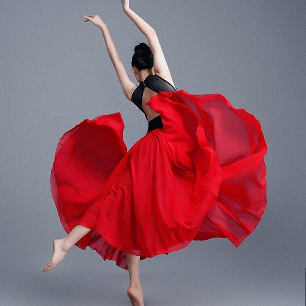 Gonna di Danza del Ventre Gonna a 720 Gradi Gonna di Flamenco Gonna Lunga a Strati Gonna Elegante in Raso per Costume Spagnolo
