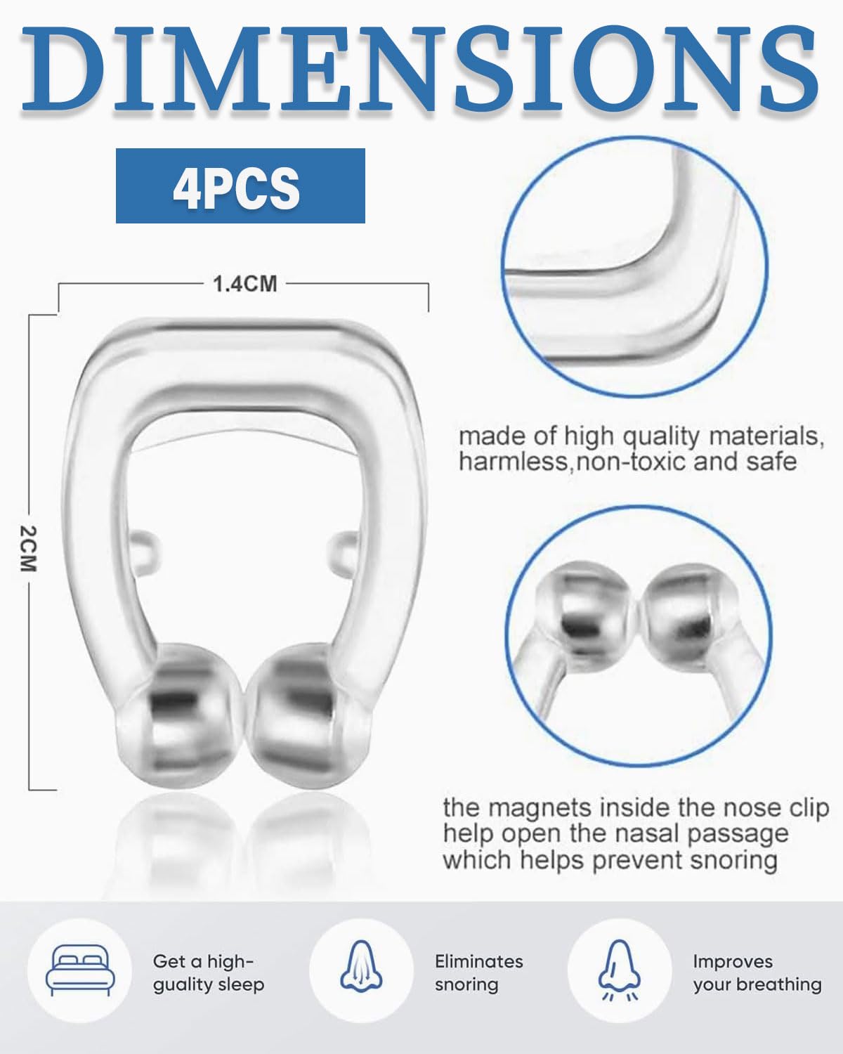 4PCS Clip Nasal Antirronquidos, Respirador Nasal Magnetico, Pinzas para la Nariz, Antironquidos para Dormir