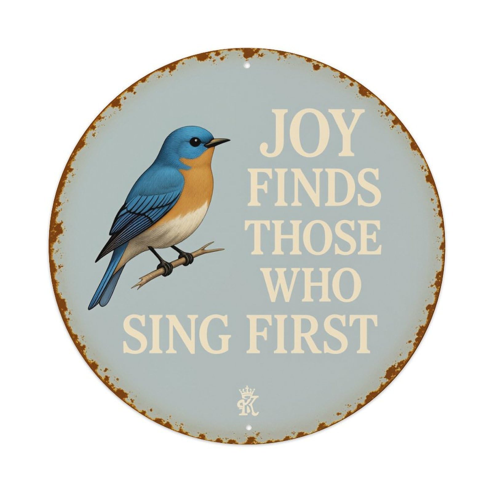 Bird Perched On Branch With Text Round Tin Sign Vintage Metal Poster Retro Bar, Home, Man Cave, Kitchen, Laundry Room Wall Art Decor Gift 8x8Inch