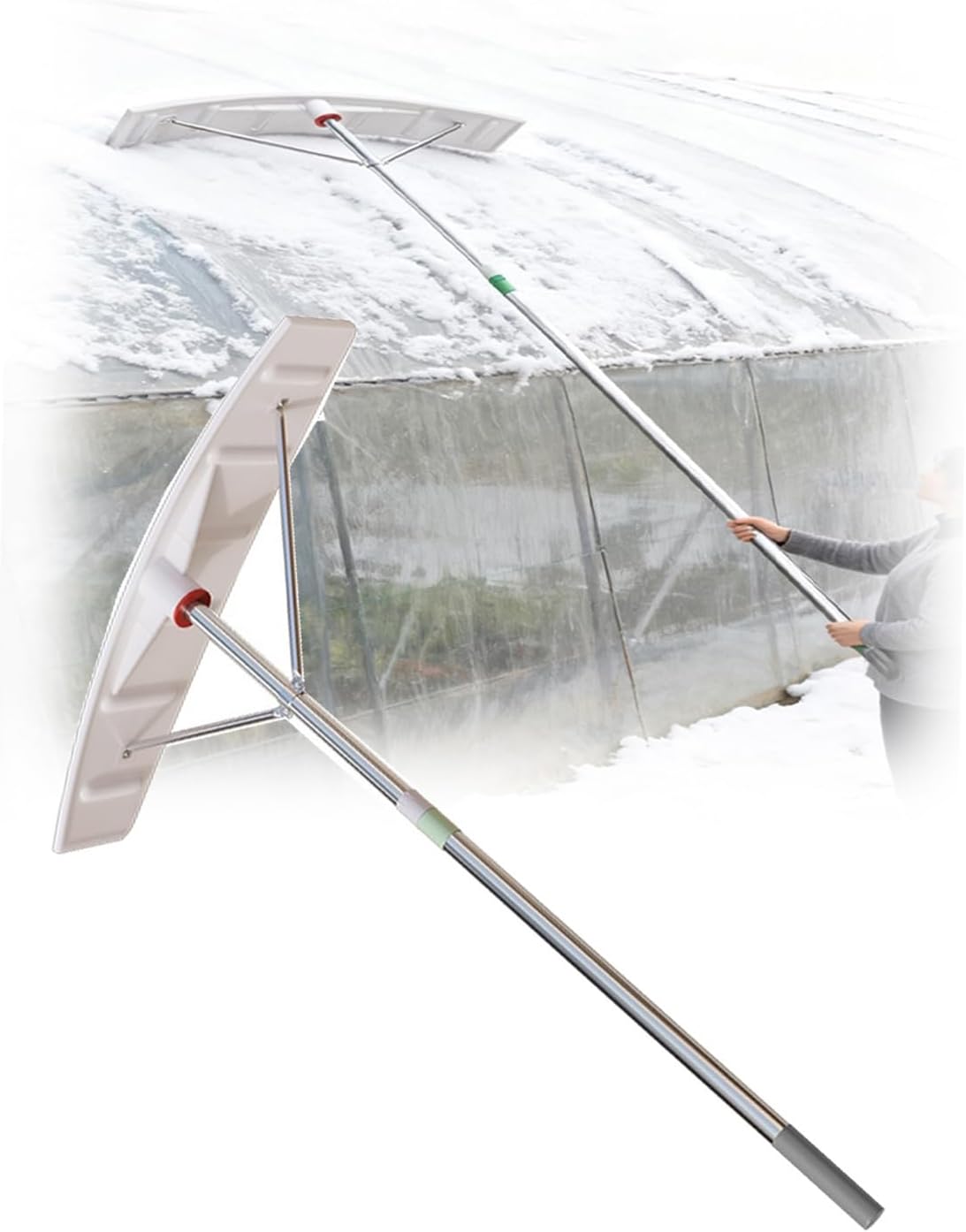 Telescoping Snow Roof Rake Extendable Scraper High Altitude Removal Tool Reinforced Point Support Head,Heavy Duty Roof Rake - Telescopic Snow Scraper with Thickened Pole & Wide Blade for Fas