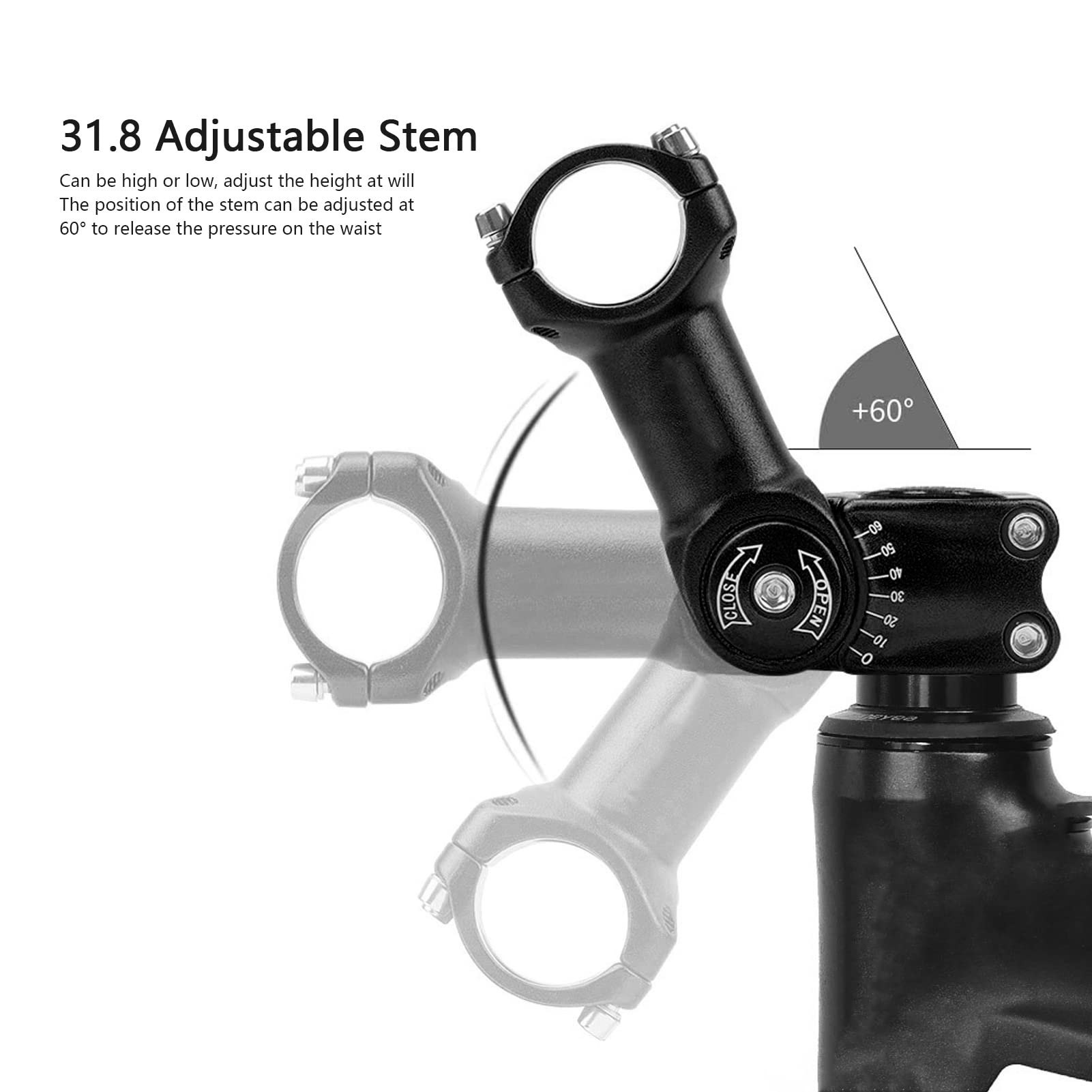 Potence Vélo Réglable 31.8 Mm X 110 Mm En Aluminium – Angle ±60° Pour VTT, Route & Vélo Électrique