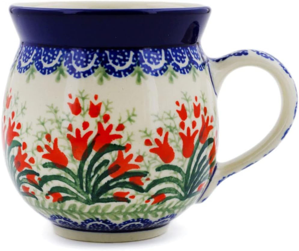 Polish Pottery Mug - 11 oz. Bubble - Crimson Bells