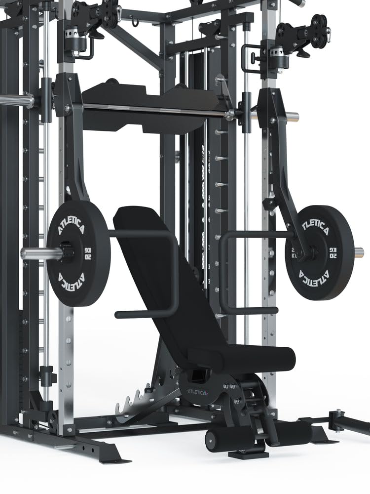 ATLETICA Fortress Multipresse Set | Target | Kraftstation mit B6 Hantelbank, Jammer Arms, Smith Machine & 360° Cable Cross | Kabelzug mit 180kg Steckgewichten