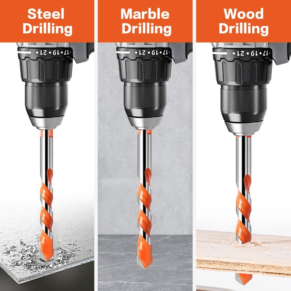 Juego Brocas para Hormigón 1-10PCS Broca Carburo Multi Material para Ladrillo Azulejo Metal Vidrio Madera Taladro Percutor 3-12mm(10-pieceset8mm)
