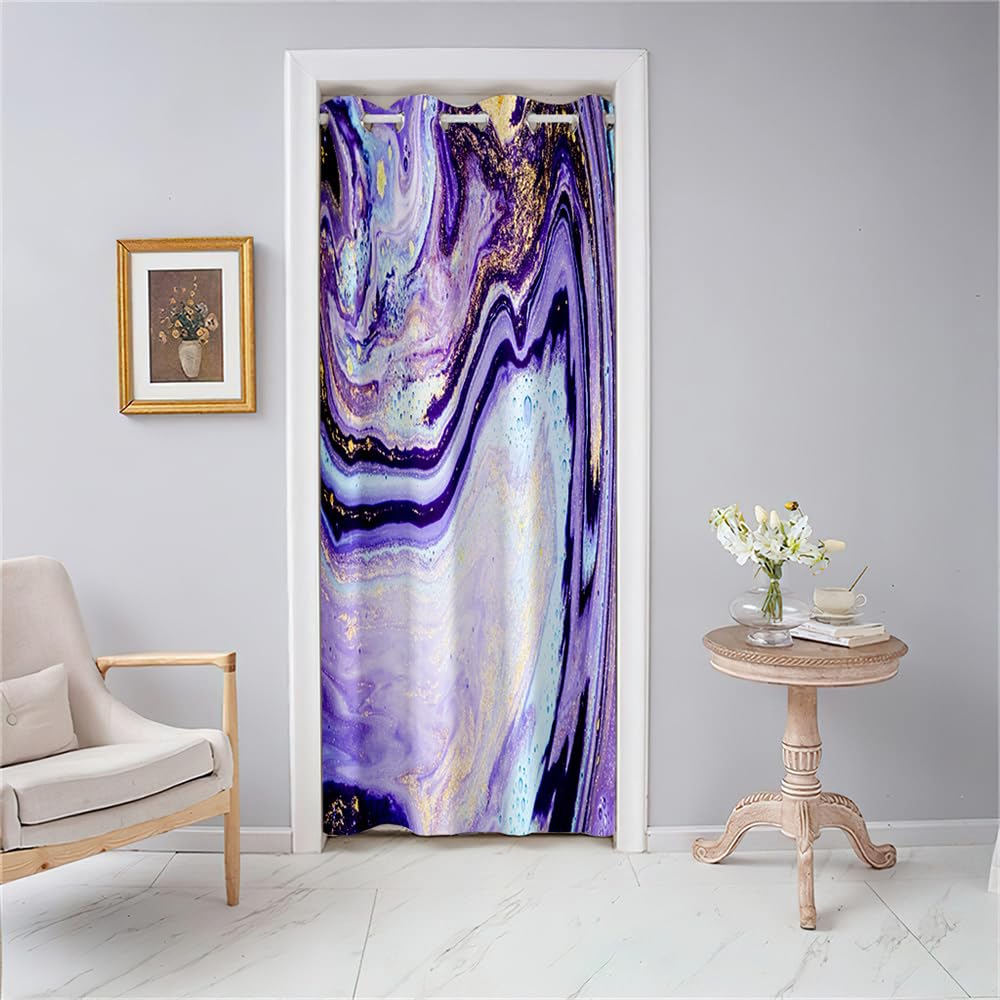 Odot Door Curtain Blackout Stylish Colorful Marble Single Curtain with Eyelet for Doorway Window, Insulation Partition Curtain for Closet Bedroom Home Decorative, 1 PANEL (Purple White,31.5x59)