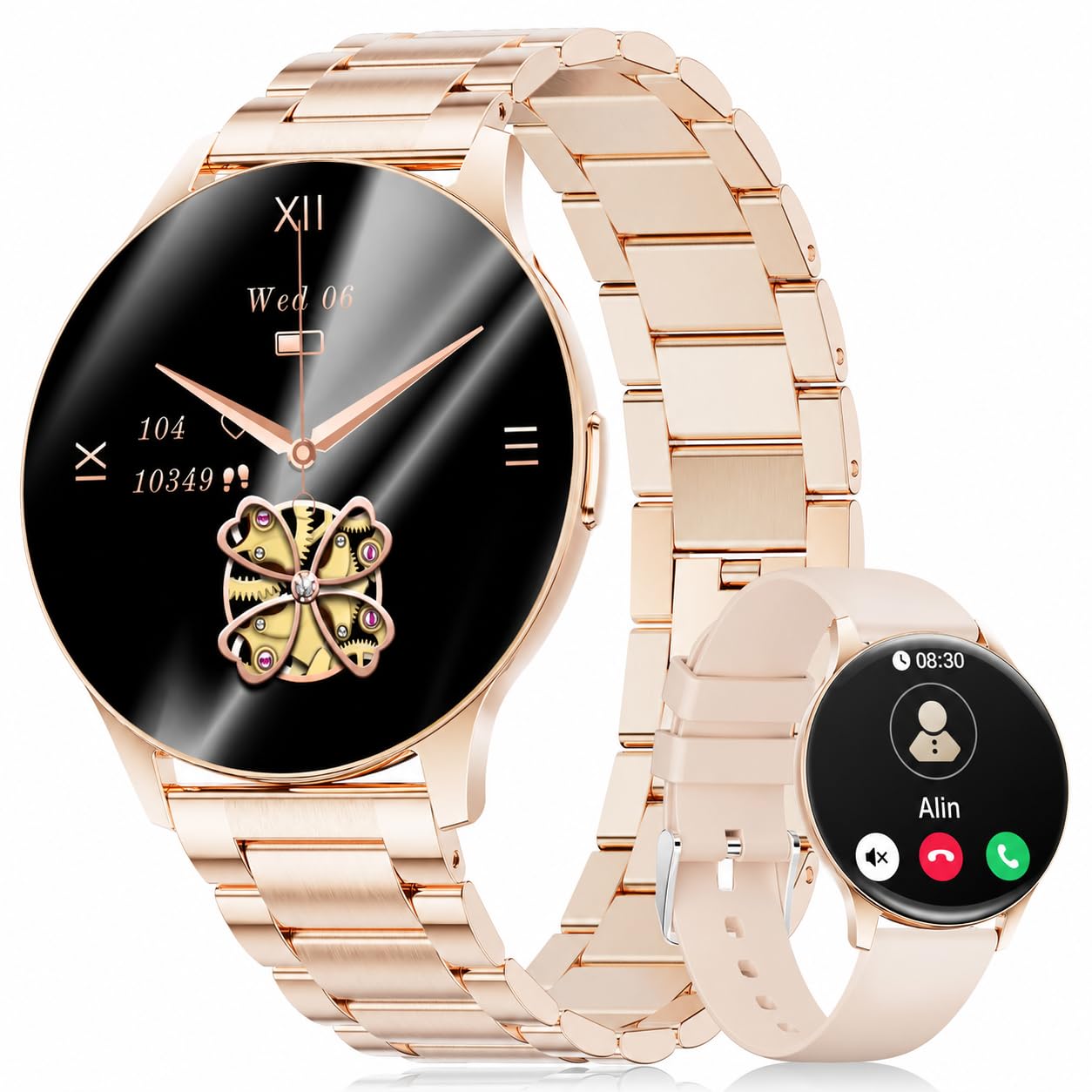 Smartwatch da donna, 1,43" HD AMOLED Smartwatch con funzione telefonica/Cinturino in metallo premium, orologio sportivo in con 120+ modalità sportive, monitoraggio del sonno, Oro