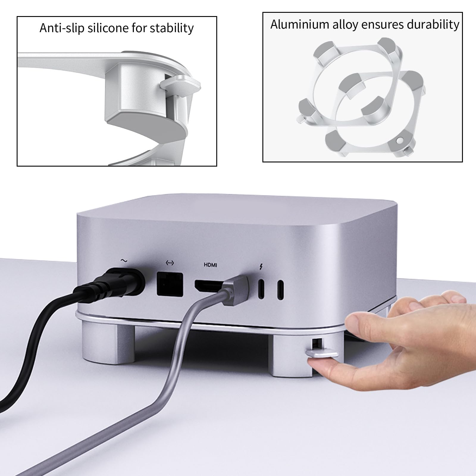 Supporto per Mac mini M4/M4 Pro, Meccanismo di commutazione dal design pratico per una migliore ventilazione e dissipazione del calore, in lega di alluminio