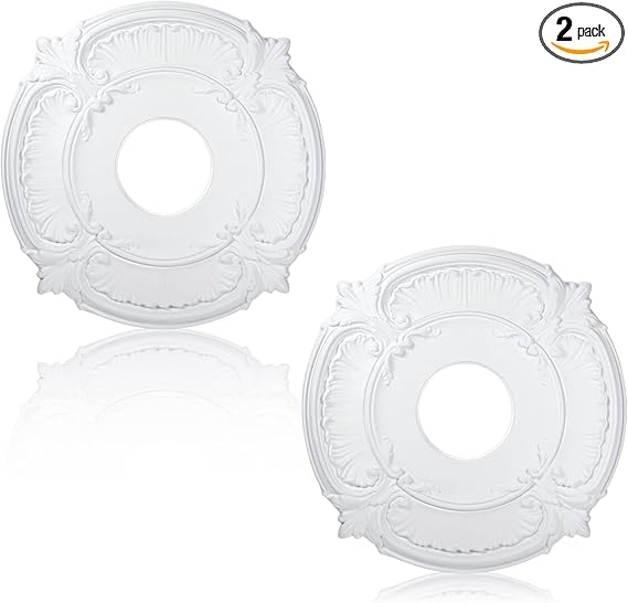 2 Pieces PU Ceiling Medallion Decorative Ceiling Fan Medallion Round Home Lighting for Light Fixtures Chandeliers, 12" od x 3.5" ID(White)