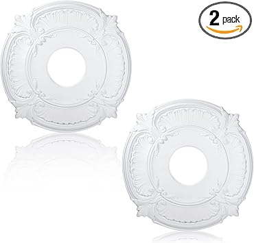 2 Pieces PU Ceiling Medallion Decorative Ceiling Fan Medallion Round Home Lighting for Light Fixtures Chandeliers, 12" od x 3.5" ID(White)