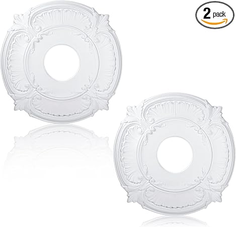 2 Pieces PU Ceiling Medallion Decorative Ceiling Fan Medallion Round Home Lighting for Light Fixtures Chandeliers, 12" od x 3.5" ID(White)
