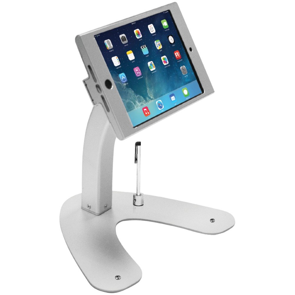Dual Kiosk Stand- CTA Aluminum Stand with Locking Case and Cable. 360-Degree Rotating Base. Enclosure Designed for iPad mini Generations 1-5 with Access to all Ports and Buttons, Silver (PAD-ASKM)