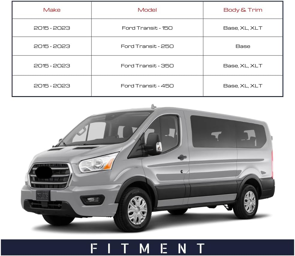 Spieg Driver Side Long Arm Mirror for 2015-2023 Transit 150 250 350 Cargo Van | Extended Left Side View Mirror Assembly with Power Adjustment Non-Heated Manual Fold | Textured Black 3 Pins FO1320628