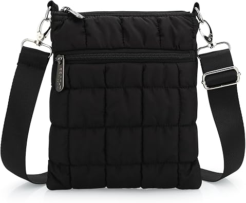 E-Tree Small Quilted Crossbody Bag for Women Lightweight Puffer Mini Purse with Adjustable Strap, Multi-Pocket Cute Crossbody Handbag for Phone, Cards & Daily Essentials, Black