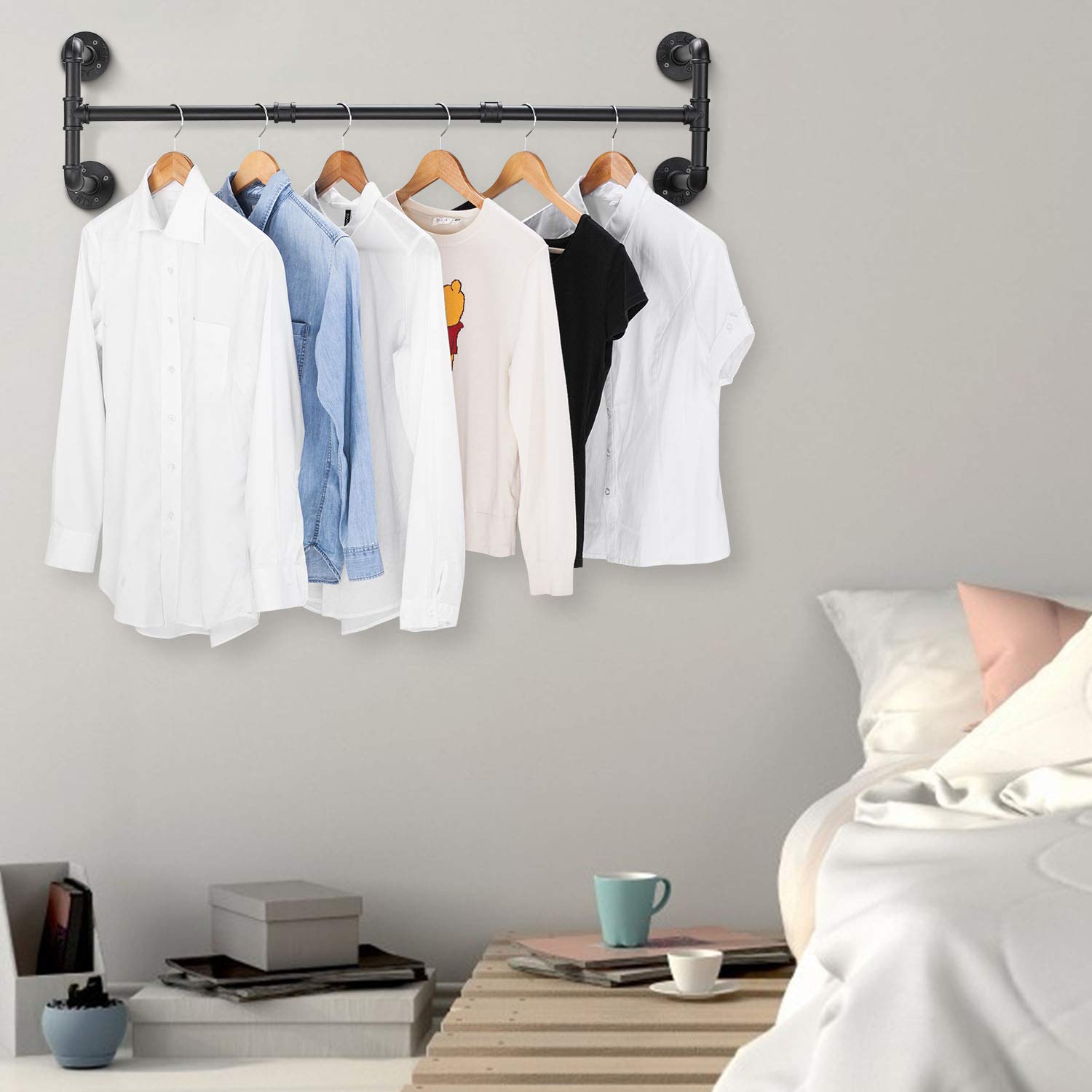 Industrial Pipe Clothing Rack Wall Mounted, Elibbren Vintage Retail