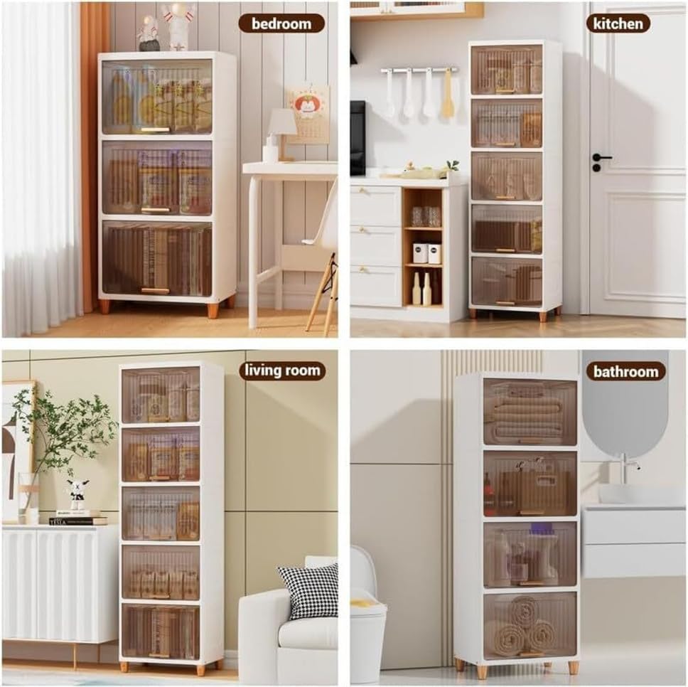 Image of Sunderlook Plastic Wardrobe for Kids Clothes - Standing Desk Premium Comfort Foldable Collapsible Wardrobes for Clothes, Large Plastic Cupboard for Kids, Men and Women (Cream White, 1 Door)