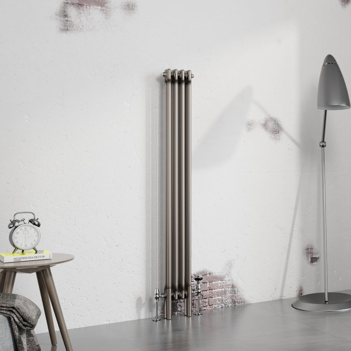 Warmehaus 1500x200mm Raw Metal Vertical Column Radiator Double Traditional Cast Iron Style Bathroom Radiator