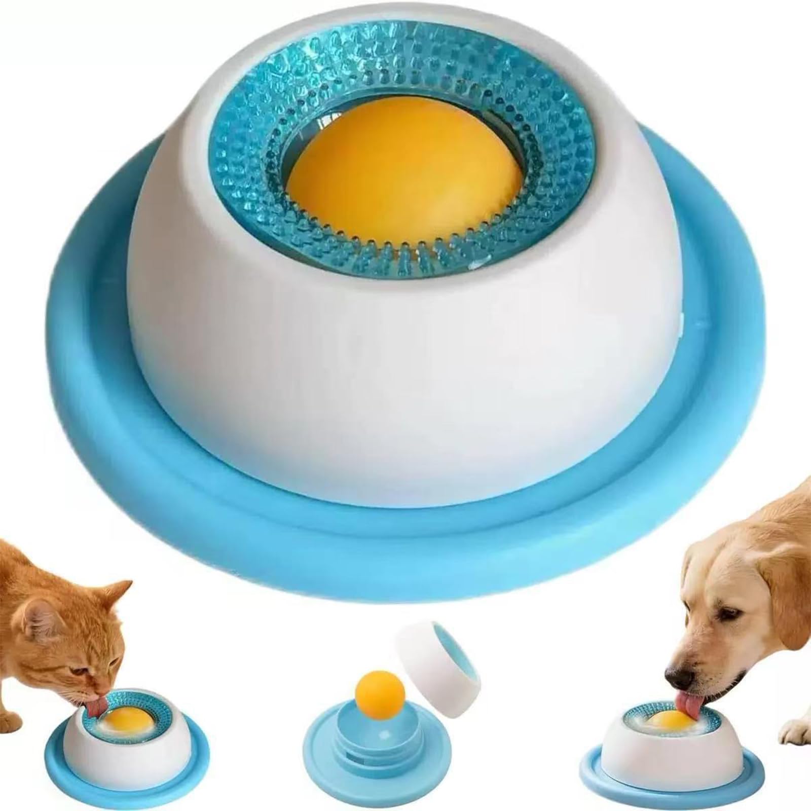 SEVENPARK Dog Licking Bowl with Ball, Anti-Slip Slow Feeder Dog Bowl for Yoghurt, Fruit Puree and Bone Broth, Interactive Feeding Toy for Boredom Relief, Calm Licking, Puppies Senior Dogs, Blue
