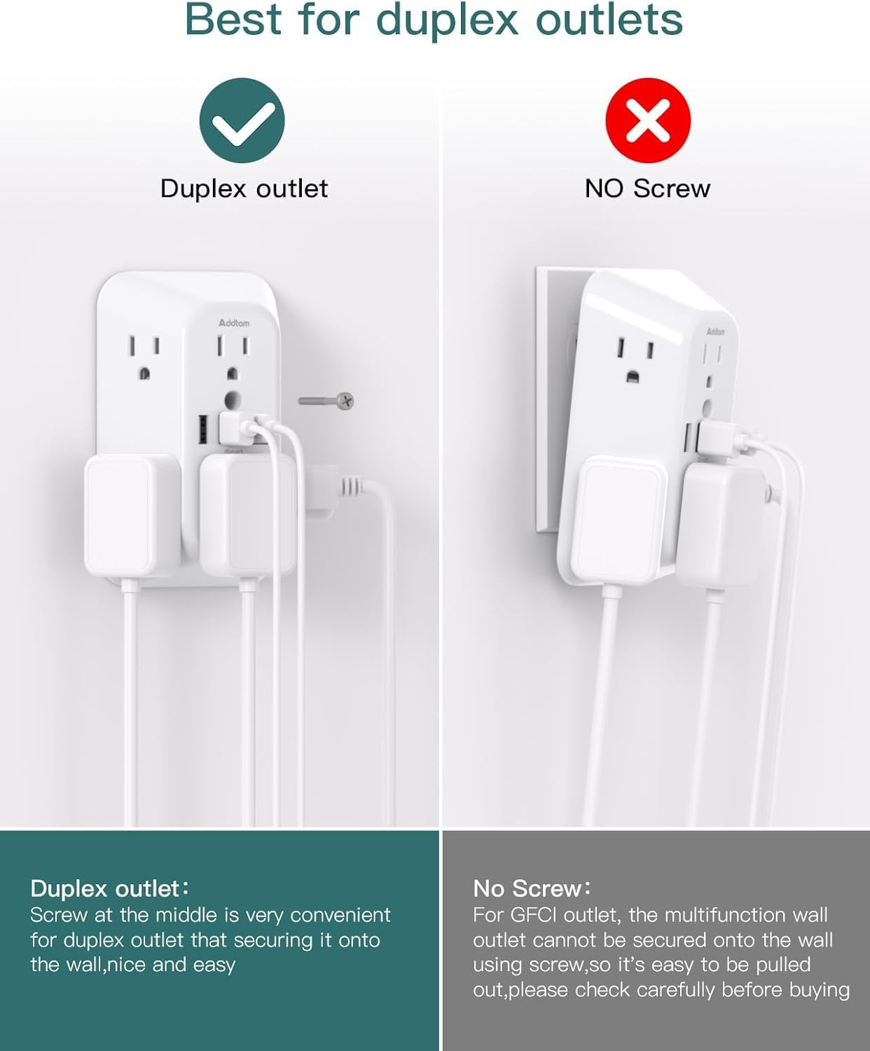 Addtam Outlet Extender Surge Protector, 6-Outlet Splitter with 4 USB Wall Charger(2 USB-C Ports), Multi Plug Wall Outlet 1800J Power Bar for Home Office Dorm Room Essentials - 3
