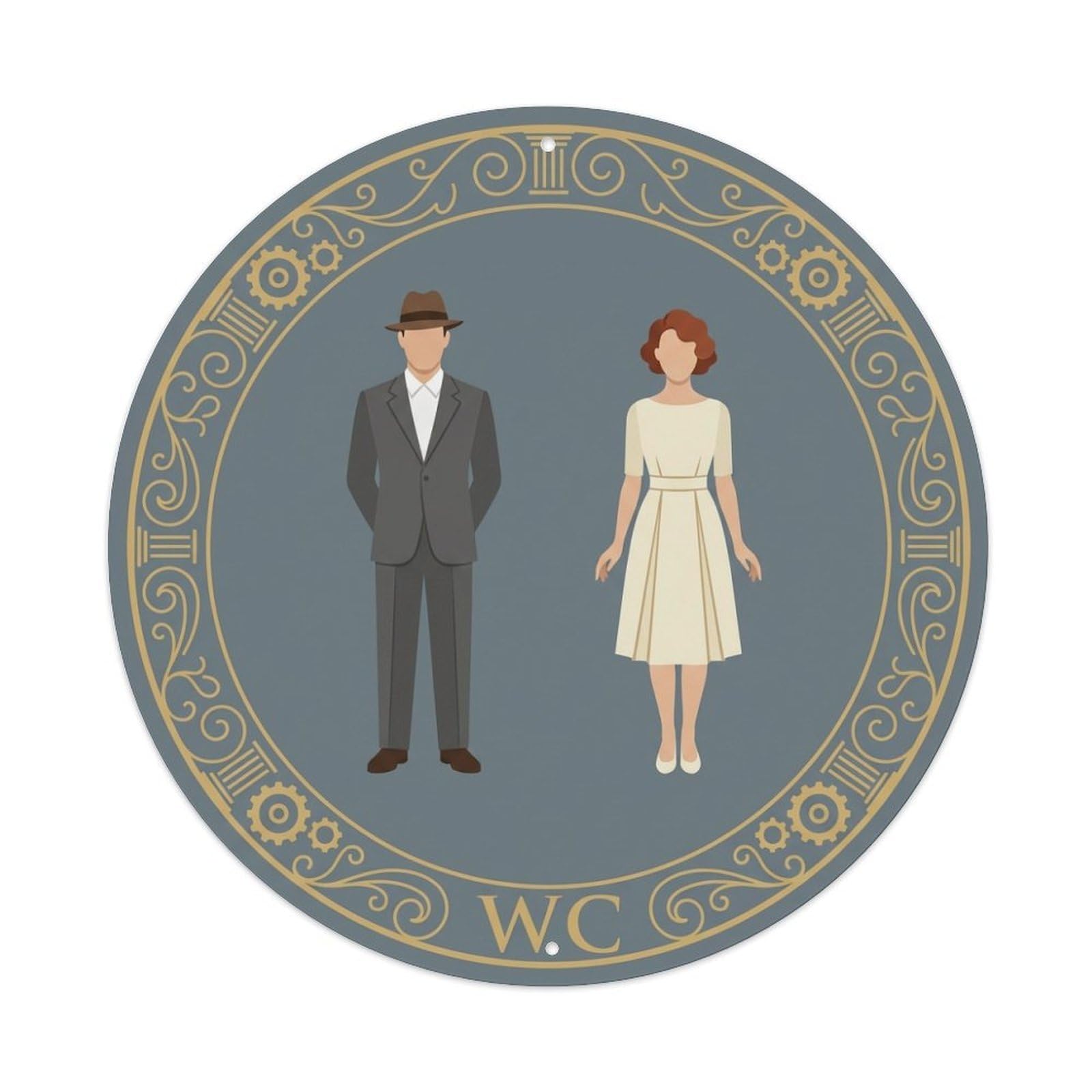 WC Art Deco Restroom Sign Ladies Gents Metal Tin Sign