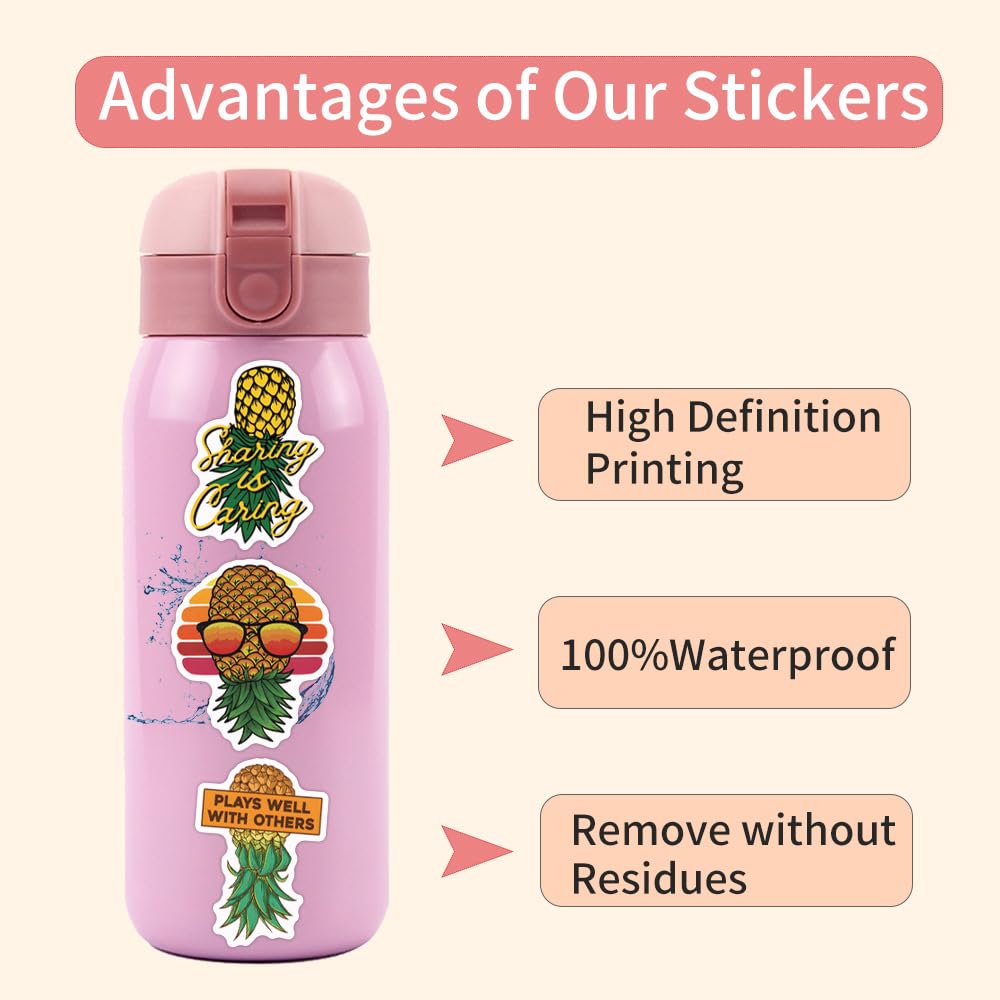 50PCS Upside Down Pineapple Waterproof Stickers for Children Teens Adults Girl Boys,Cartoon Cute Yellow Fruit Decal Decoration Water Bottle Journal Scrapbook Skateboard Bike Luggage Helmet - Image 4
