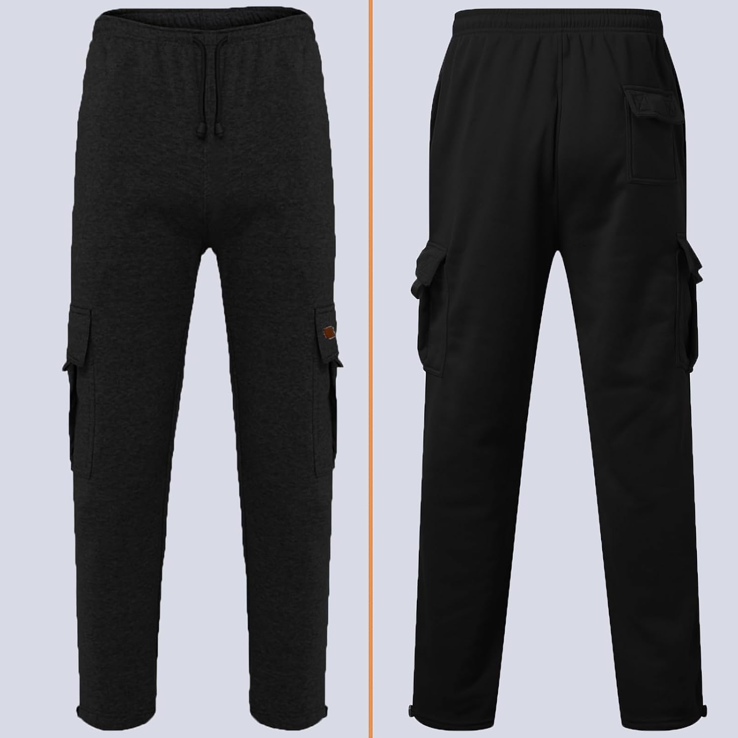 Mens Cargo Sweatpants Fleece Heavyweight Baggy Sweat Pants Casual Elasti Drawstring Trousers Wide Leg Joggers 3 Pack