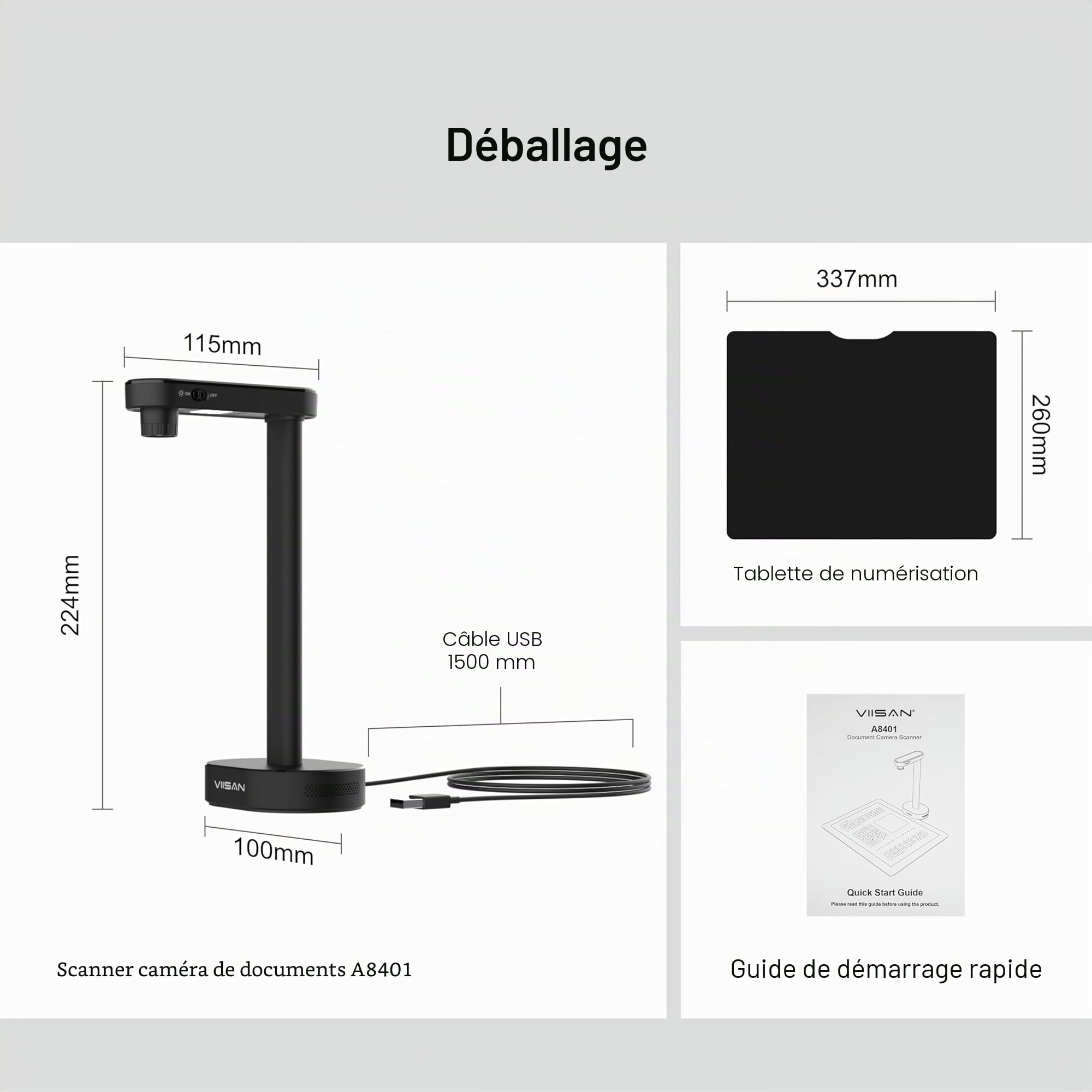 VIISAN Scanner de documents, USB 16 MP, taille d'enregistrement A4, Deskewing, numérisation de documents multipages, technologie OCR et TTS, fonctionne avec Windows et MacOS
