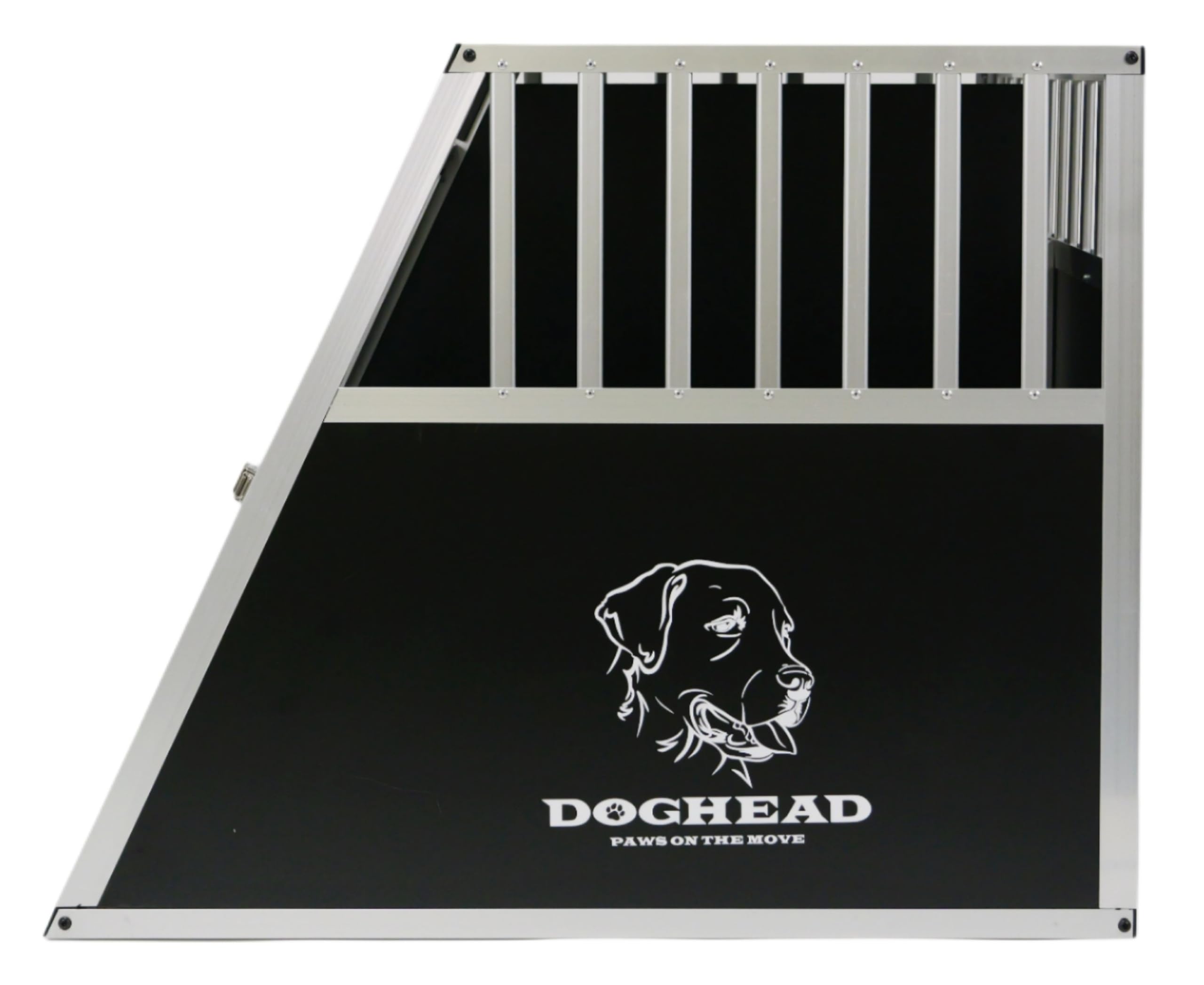 DOGHEAD Hundetransportbox Ecoline, Double 97x85x69 cm EG, Schwarz, Aluminium, Vorne 65° Grad abgeschrägt, hinten 90° Grad gerade, 2 Trennwände, Keine Kombibox wegen der Höhe von 69cm