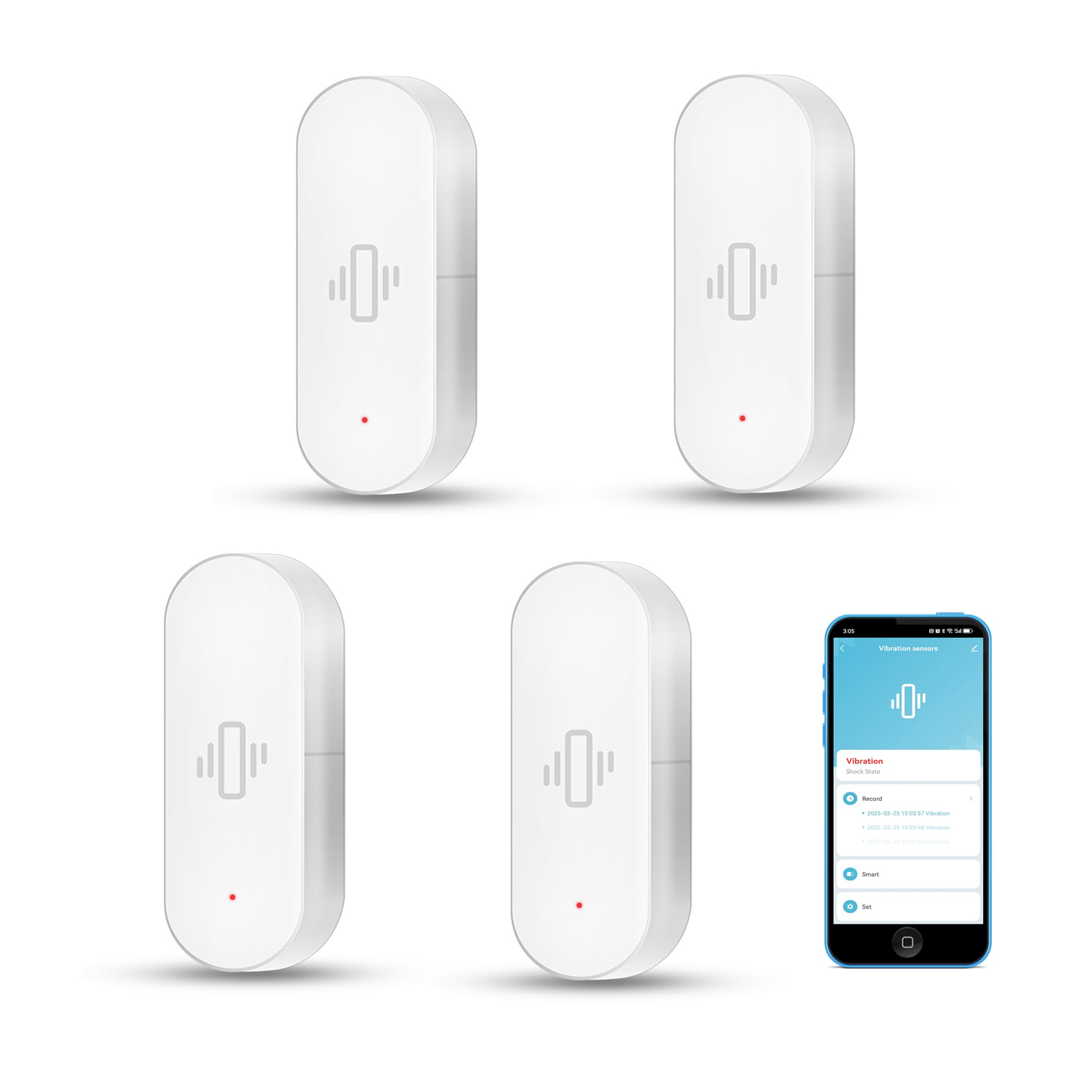 Amazon.com: Smart Vibration Sensor: Wireless Glass Break Detector, WiFi  Door Sensor with App Alerts, Adjustable Sensitivity, Glass Break Security  Sensor for Alarm System and Smart Home Automation (4-Pack) : Electronics