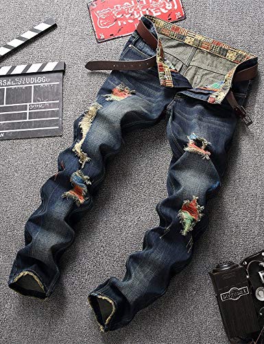 Ylingjun Mens Ripped Distressed Straight Cut Slim Fit Jeans3