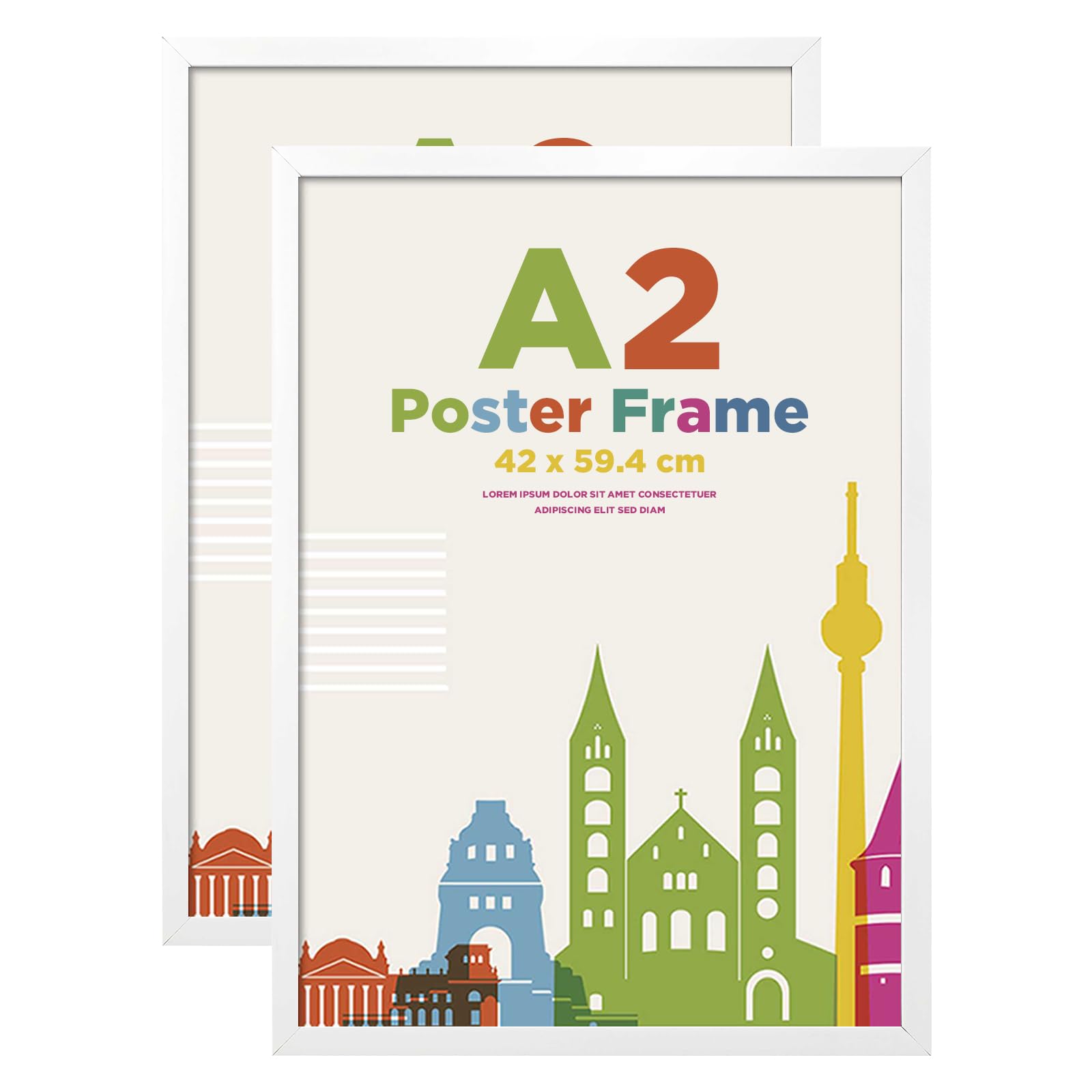 A2 Picture Frames with A3 Mount, Wooden 42 x 59.4 cm Frames Featuring Clear Plexiglass for Wall Mounting, Perfect for Portrait, Home, Office,White,2 Pack